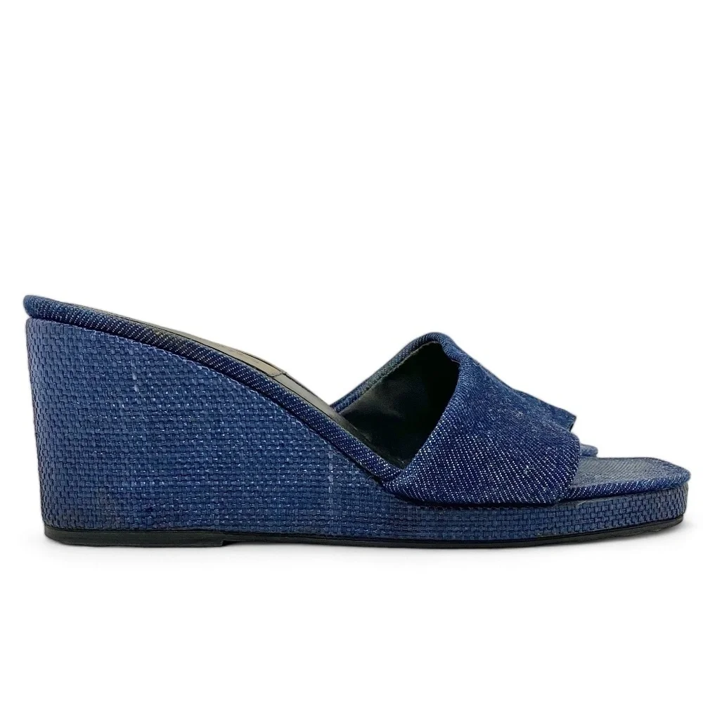 PERUGIA WEDGES HEELED DENIM SANDALS in blue- SIZE 37